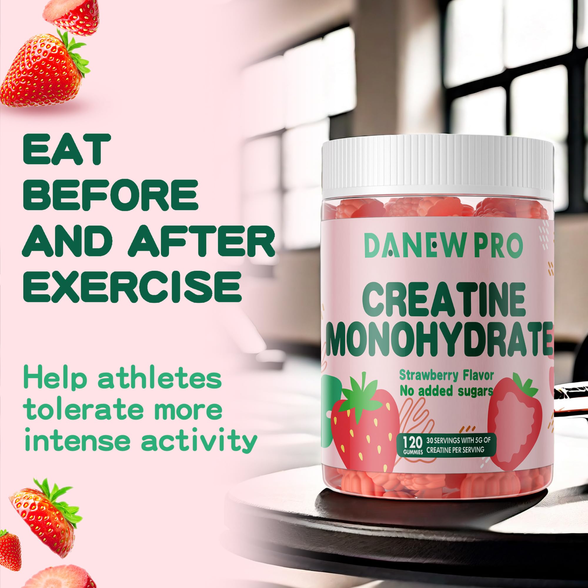 DANEW Pro Creatine Gummies four-gummy serving shown