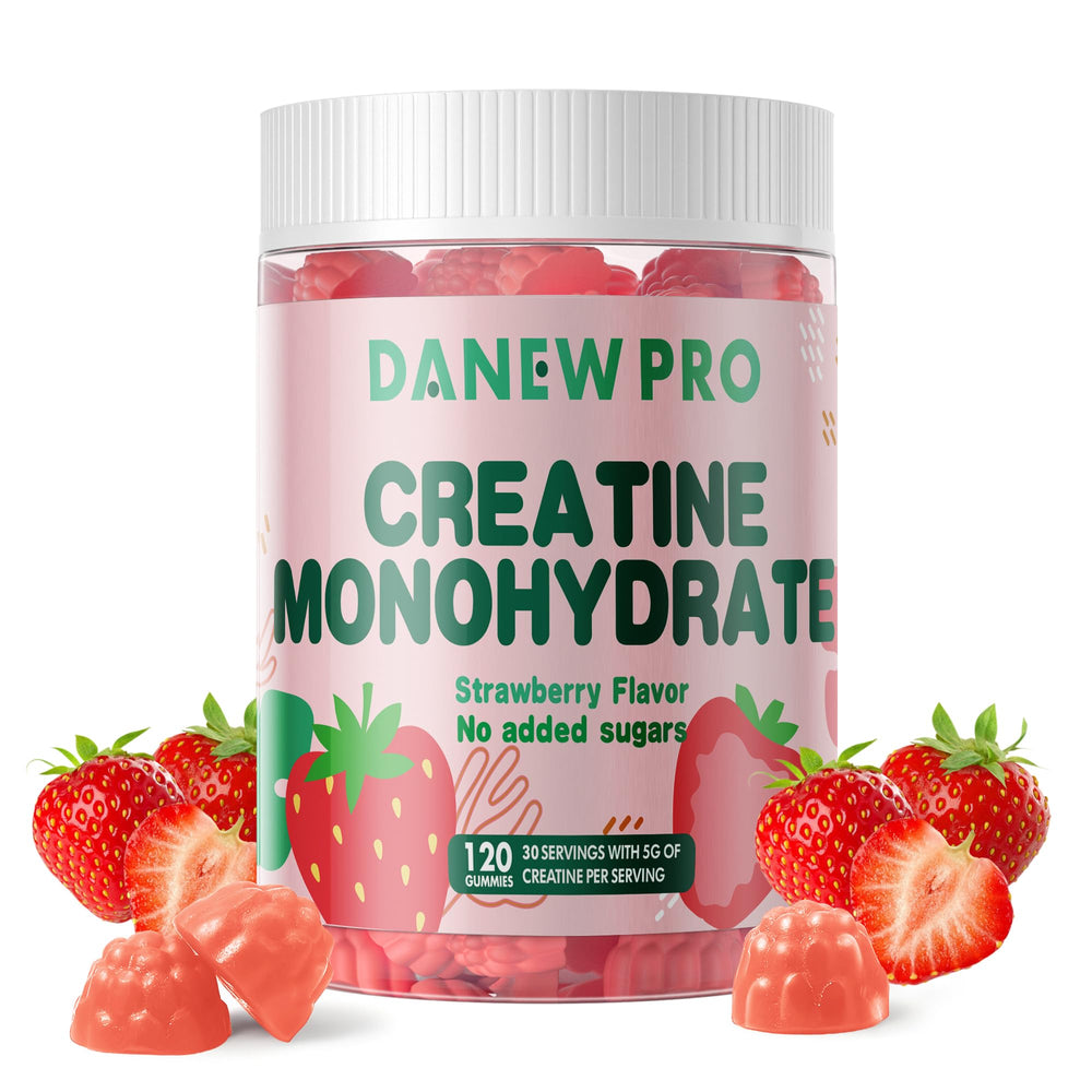 DANEW Pro Creatine Gummy strawberry bottle for convenient daily use