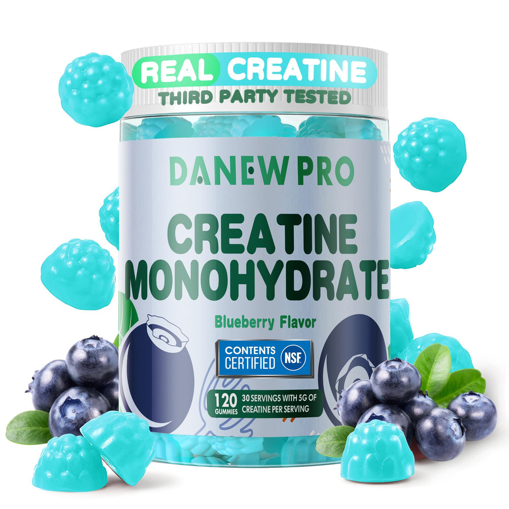DANEW Pro Creatine Monohydrate Gummies blueberry bottle for convenient daily use