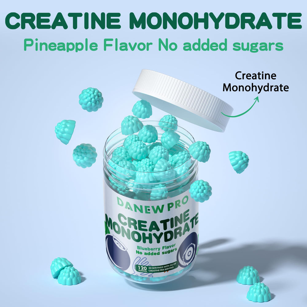Front label of DANEW Pro Creatine Gummies bottle indicating quality