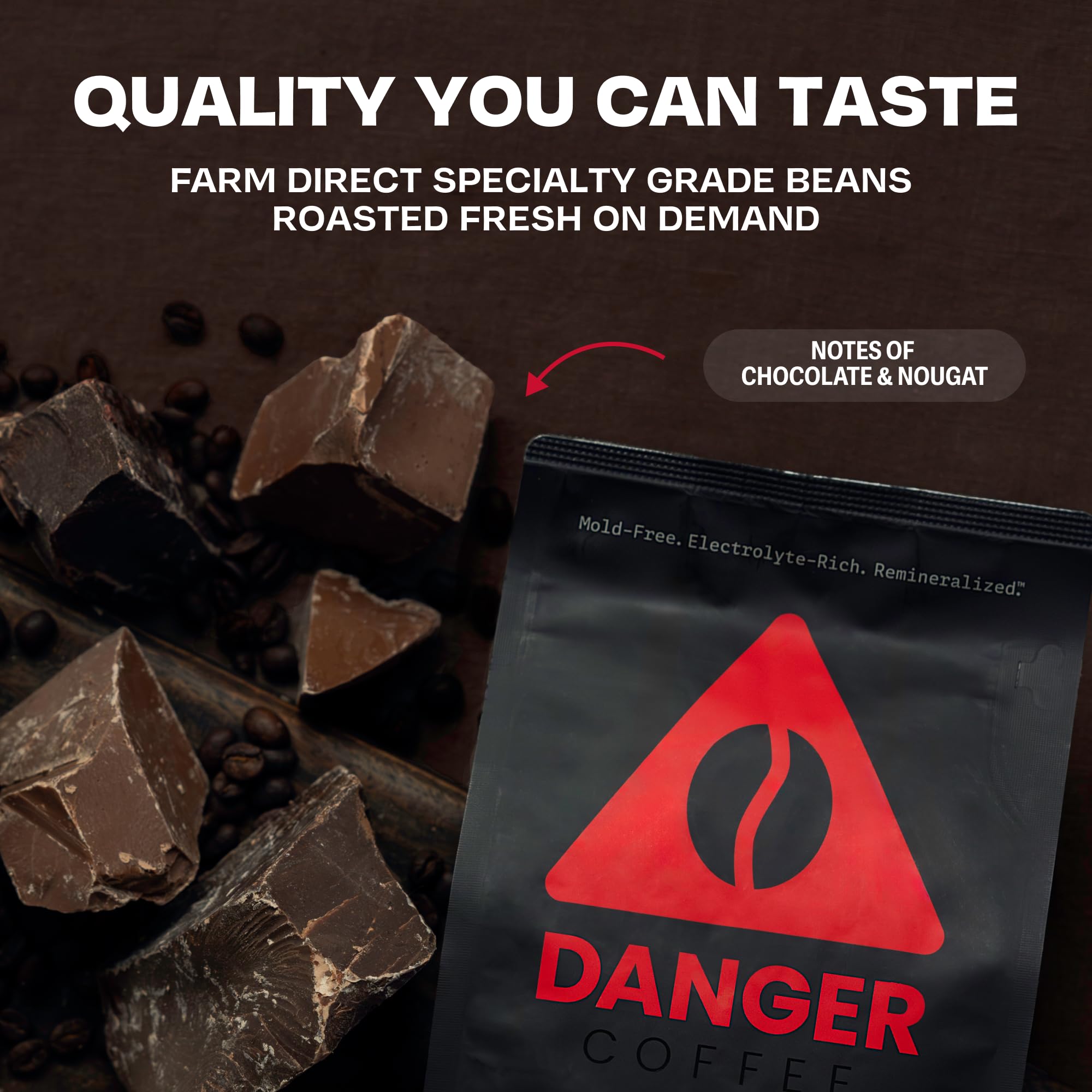 Danger Coffee espresso shot with rich crema and chocolate notes