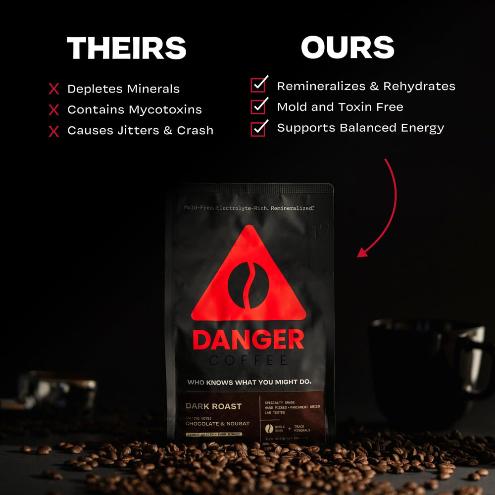 Danger Coffee remineralized brew close-up shows mineral-rich preparation