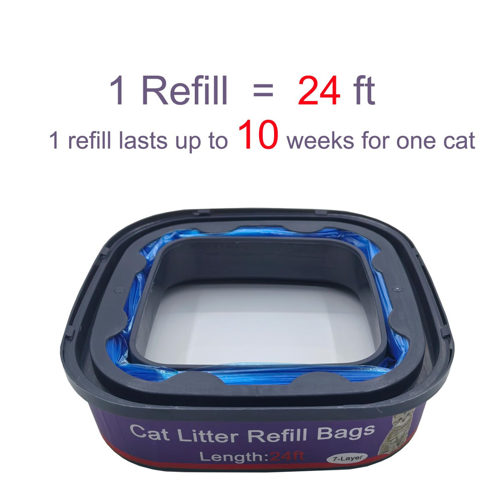 DANMBAQU Genie Plus refill bags kept in a tidy litter station for multi-cat homes.