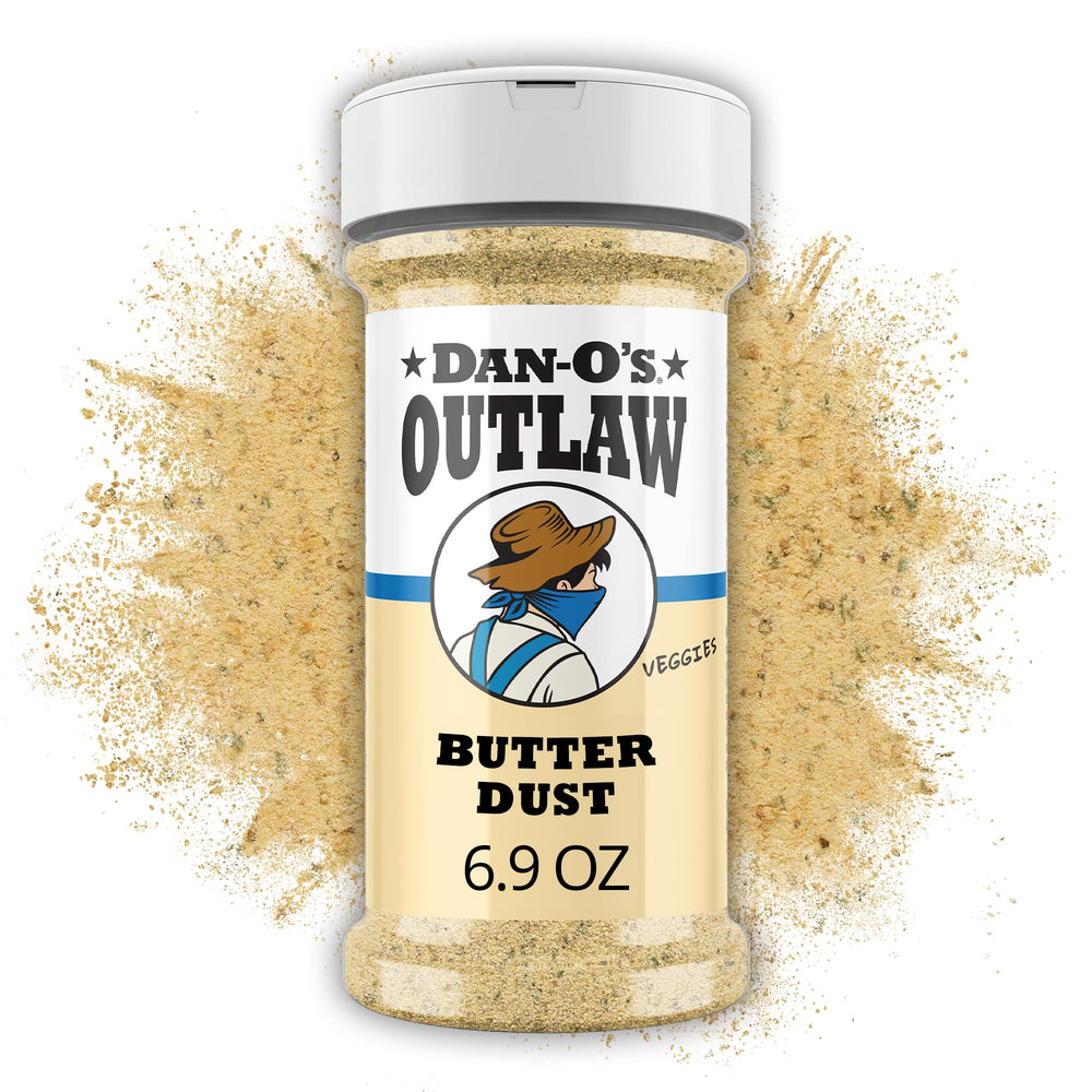 Dan-O’s Outlaw Butter Dust bottle showing rich, butter-like flavor without melting