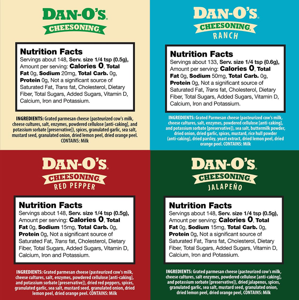 Dan-O's Red Pepper Cheesoning bottle pour adds bold pepper flavor and cheesy depth
