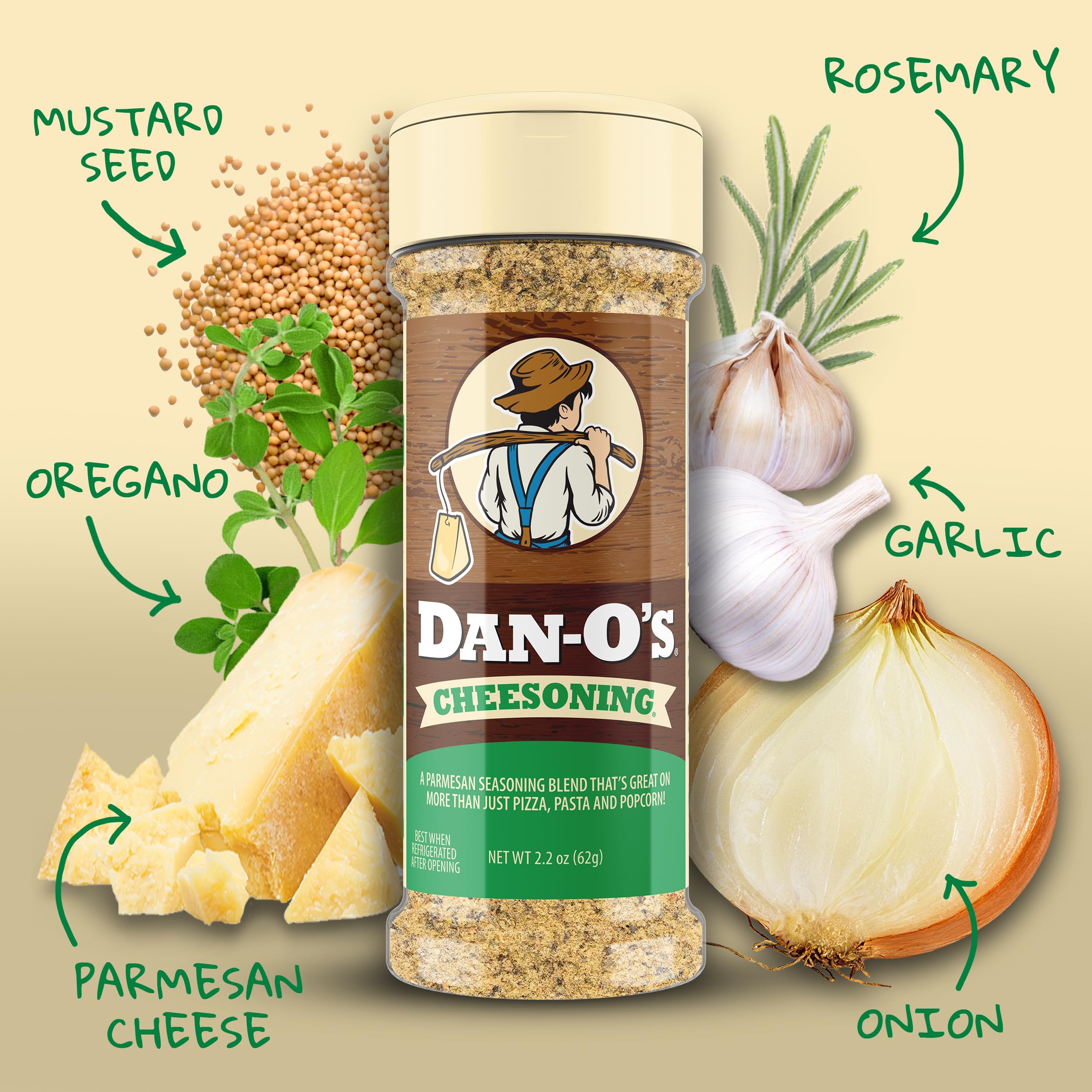 Dan-O's Cheesoning Seasoning on pizza dish demonstrates bold, cheesy Italian-Southern fusion.