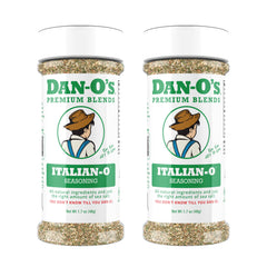 Dan-O's Italian-O seasoning bottle front showing bold flavor for pasta and pizza.