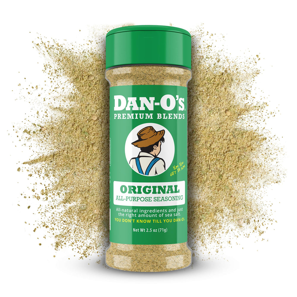 Dan-O's Original Seasoning bottle front view for versatile flavor on meats and vegetables.