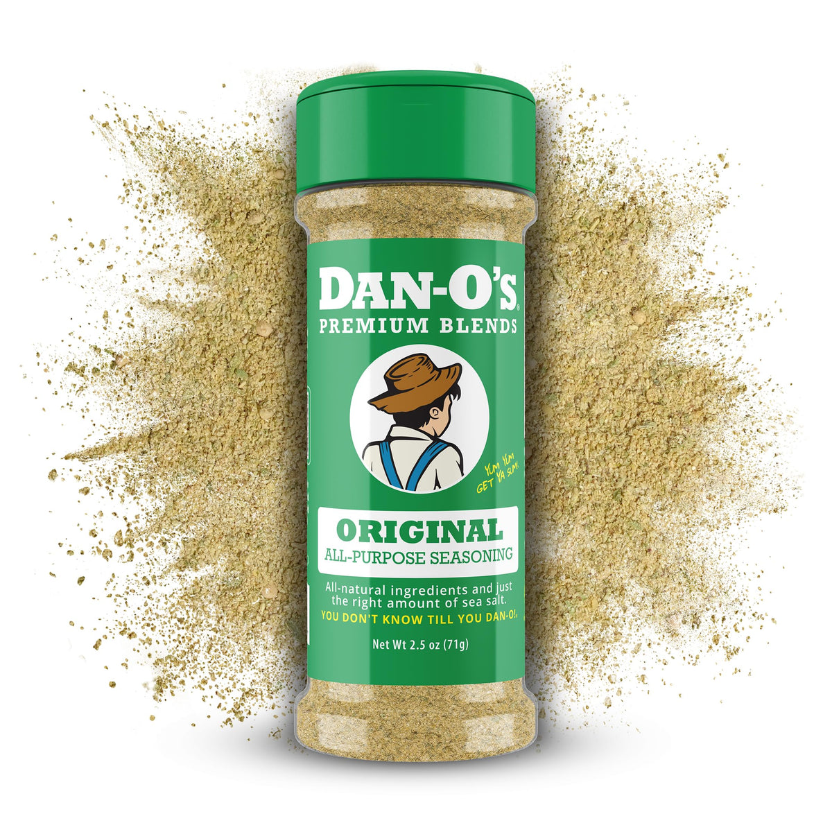 Dan-O's Original Seasoning bottle front view for versatile flavor on meats and vegetables.