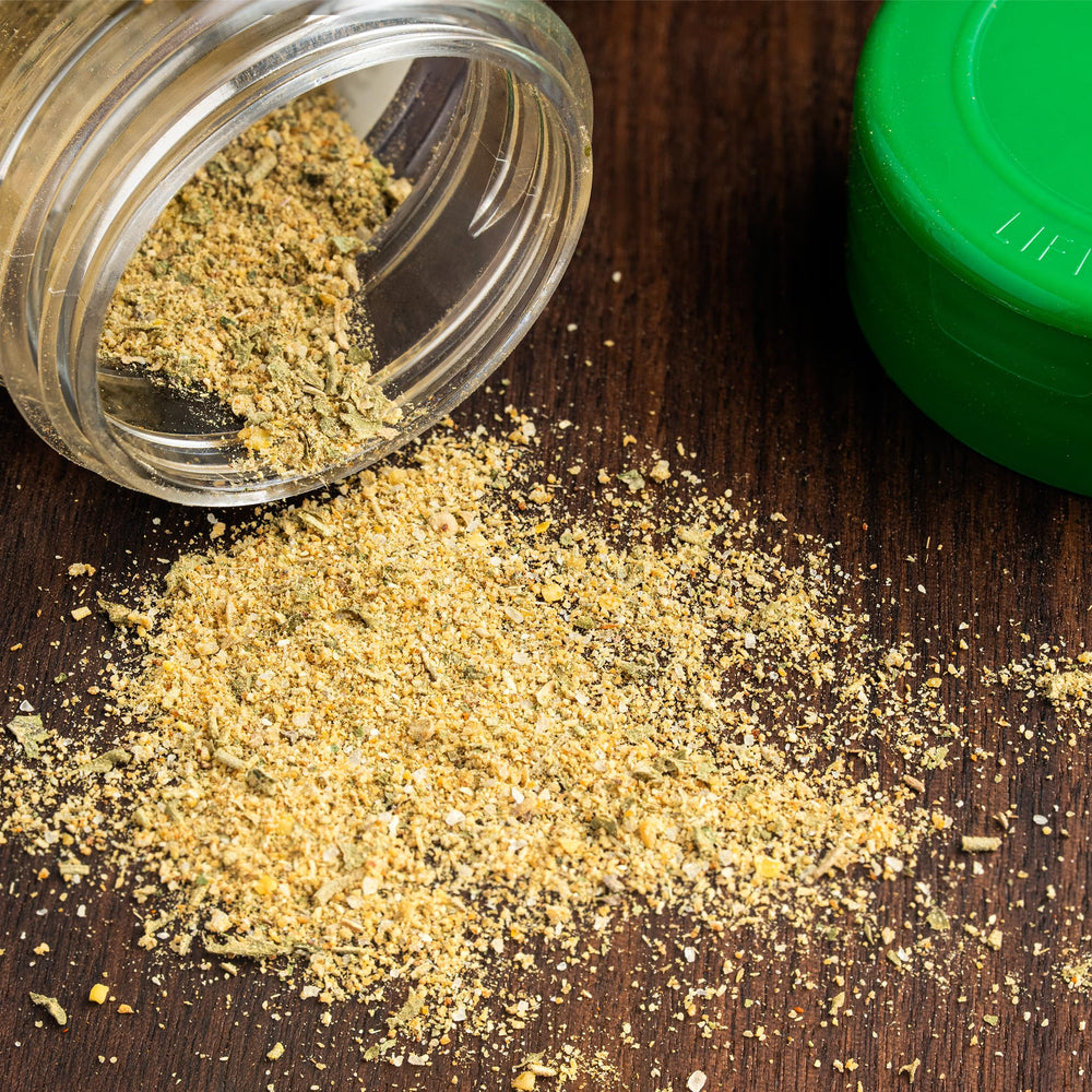 Close-up of Dan-O's spice blend with garlic and citrus notes.