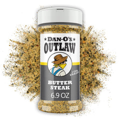 Dan-O's Outlaw Butter Steak Seasoning bottle ready for bold steak flavor