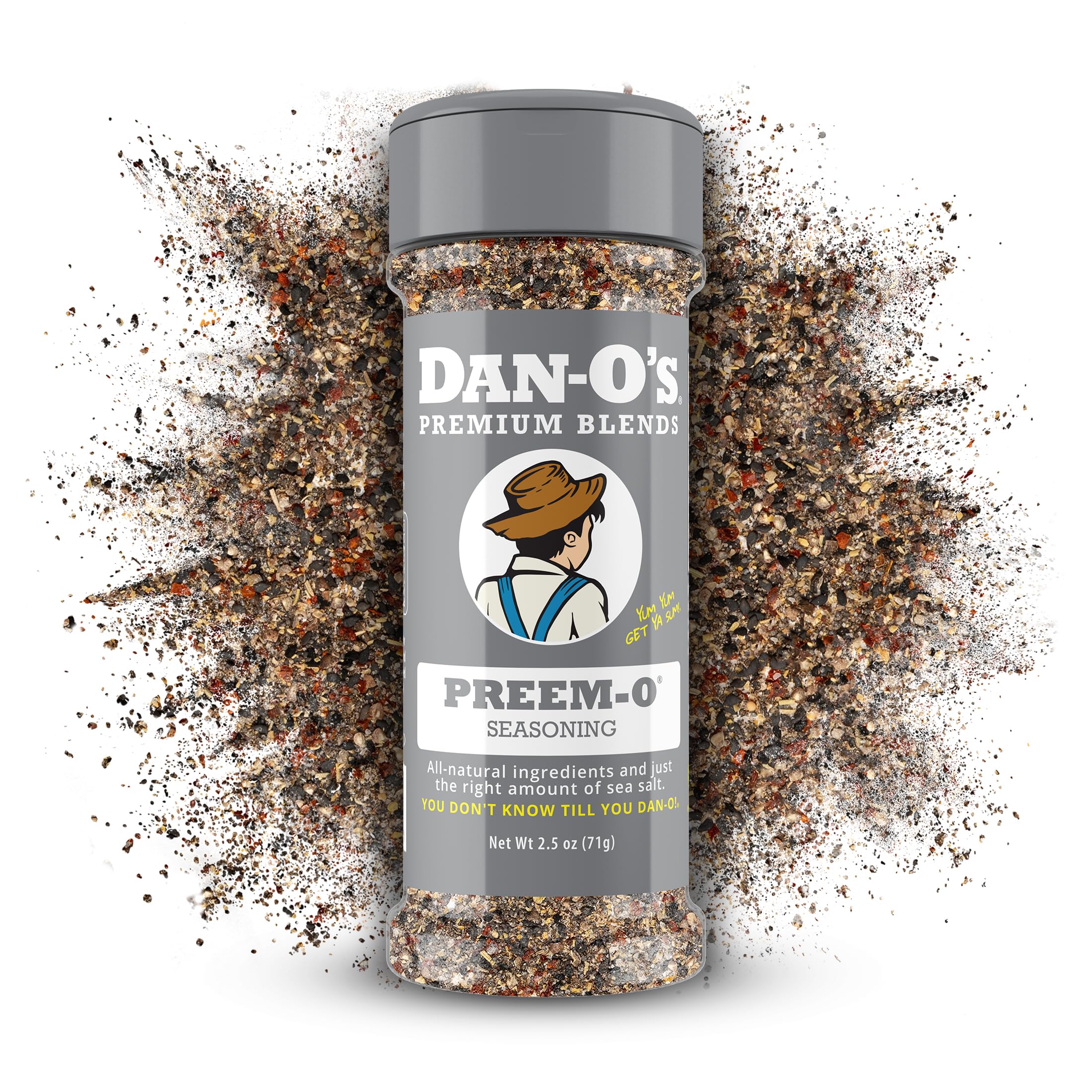Dan-O's Preem-O seasoning bottle ready for steak and BBQ flavor