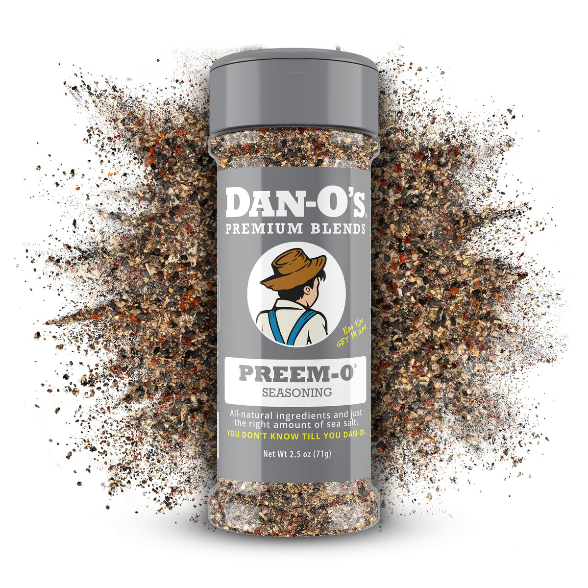 Dan-O's Preem-O seasoning bottle ready for steak and BBQ flavor
