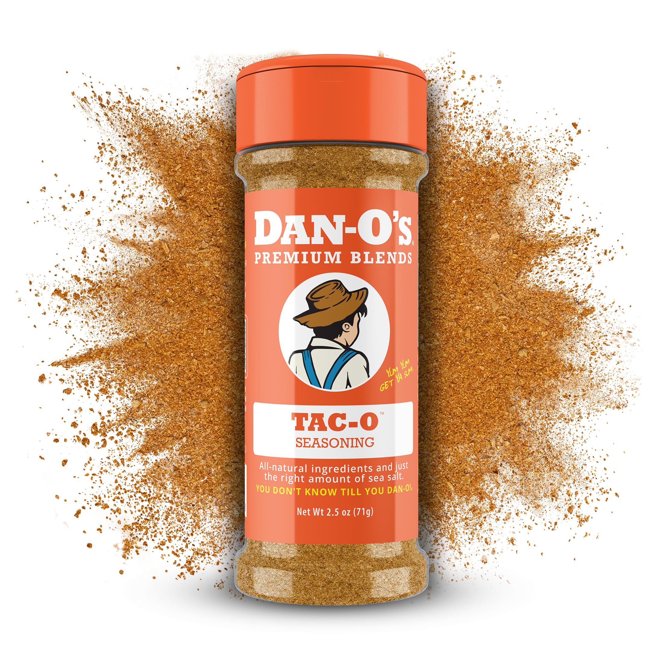 Dan-O's Tac-O Seasoning bottle pour shows bold versatile flavor for tacos and more