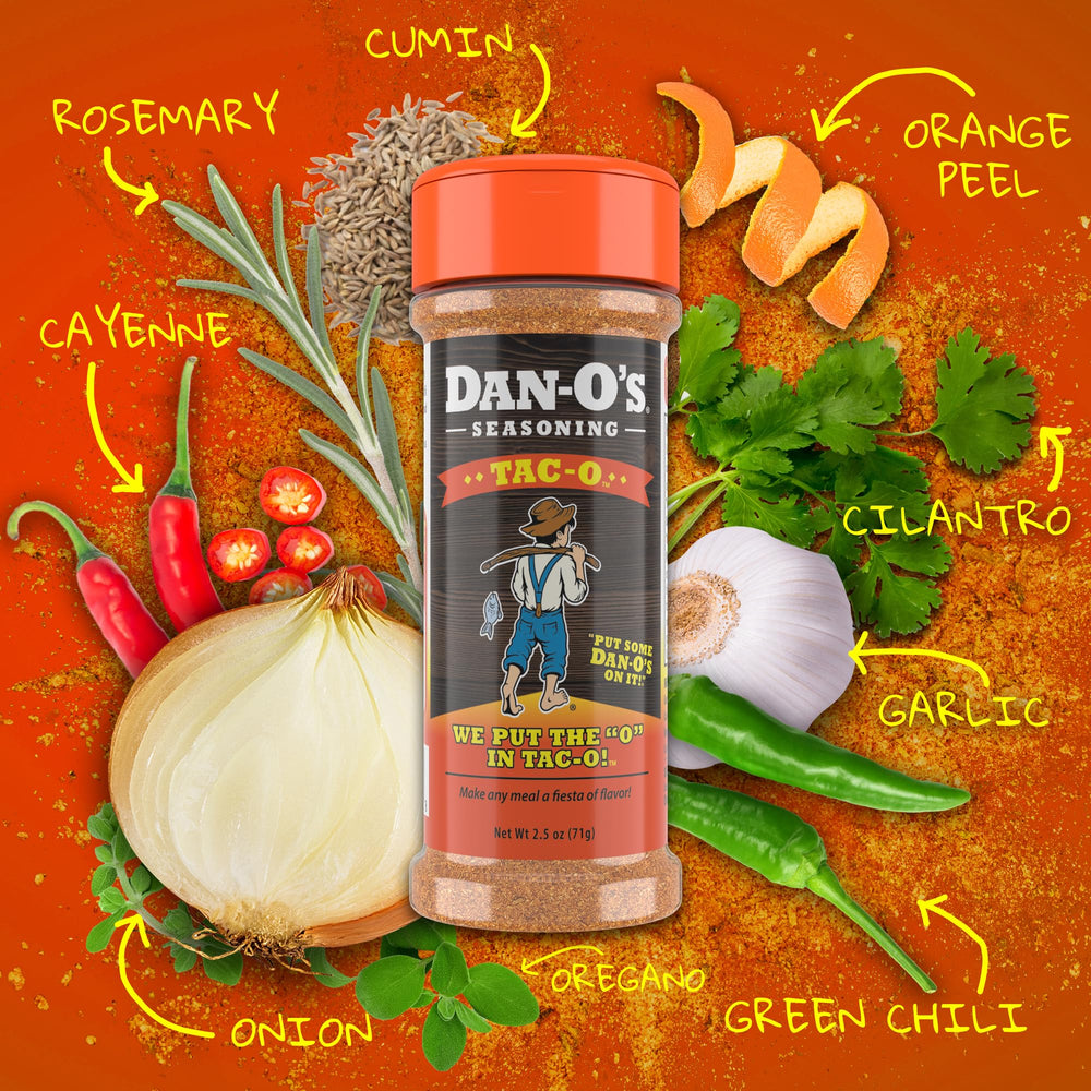 Dan-O's Tac-O Seasoning on tacos delivers a zesty flavor kick