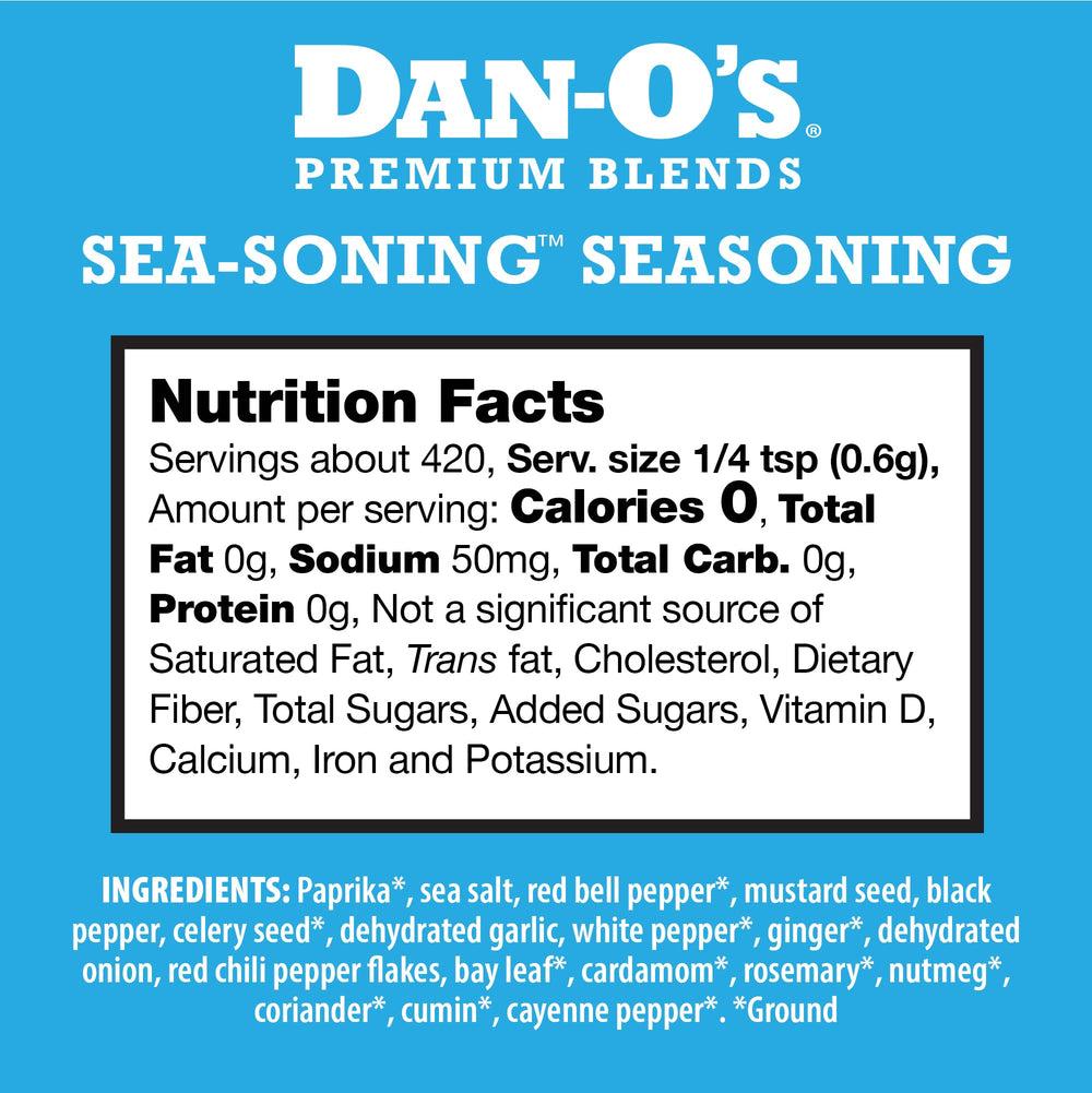 Dan-O's SEA-soning bottle pour action enhances seafood sear and flavor release.