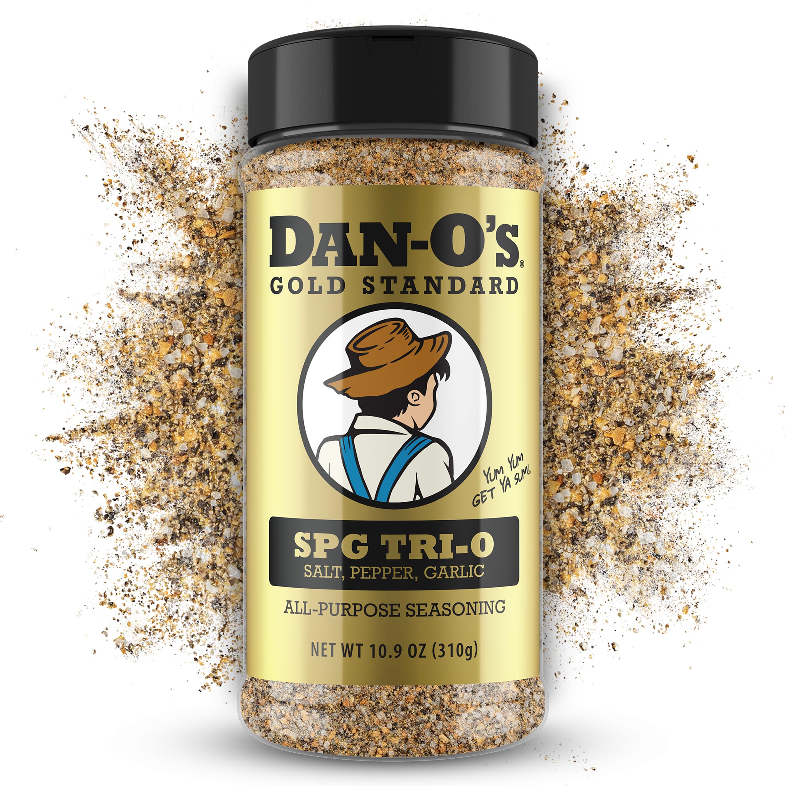 Dan-O’s SPG Tri-O bottle pour shows easy, even seasoning for grilling.
