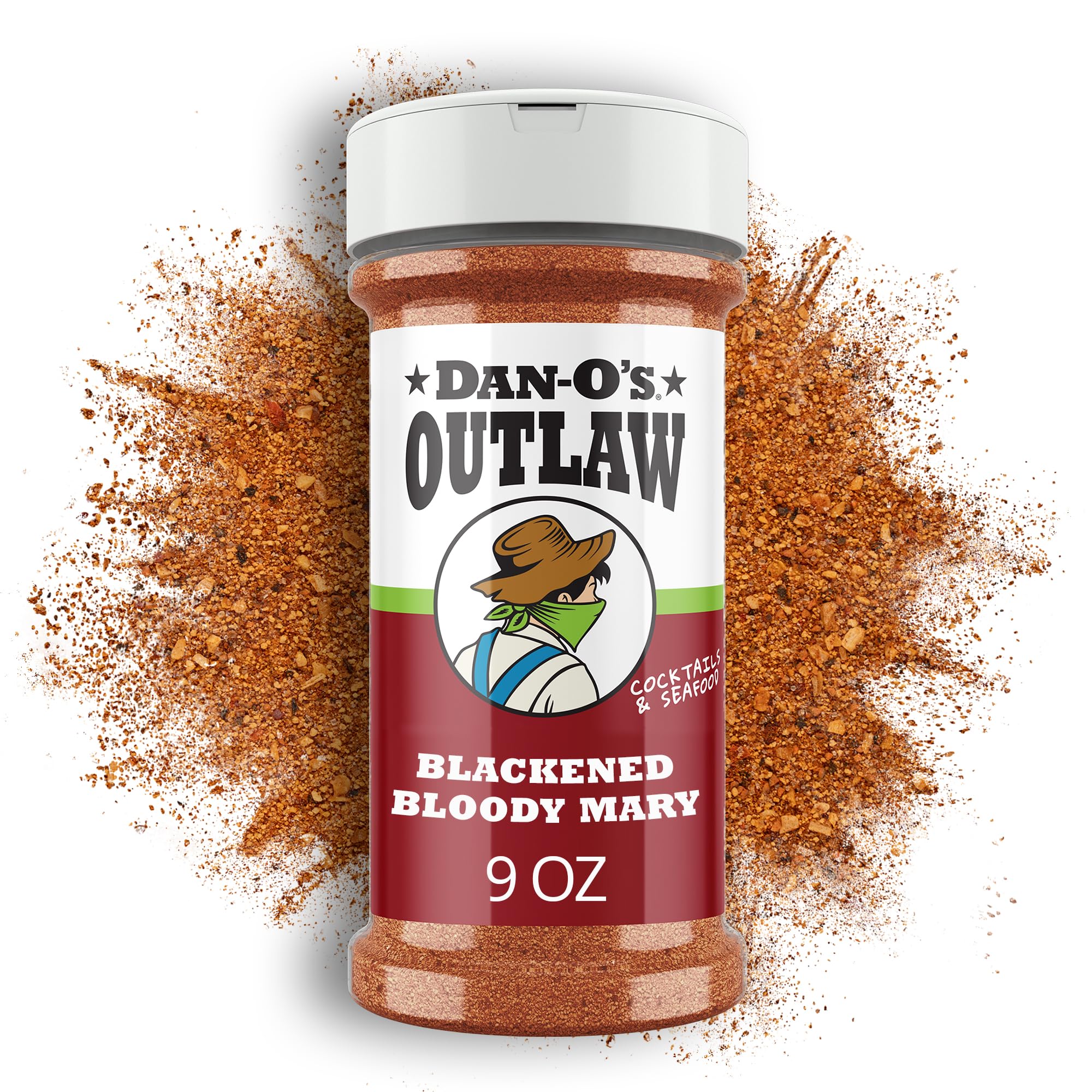 Dan-O's Outlaws Blackened Bloody Mary Seasoning bottle for versatile cooking and drinks