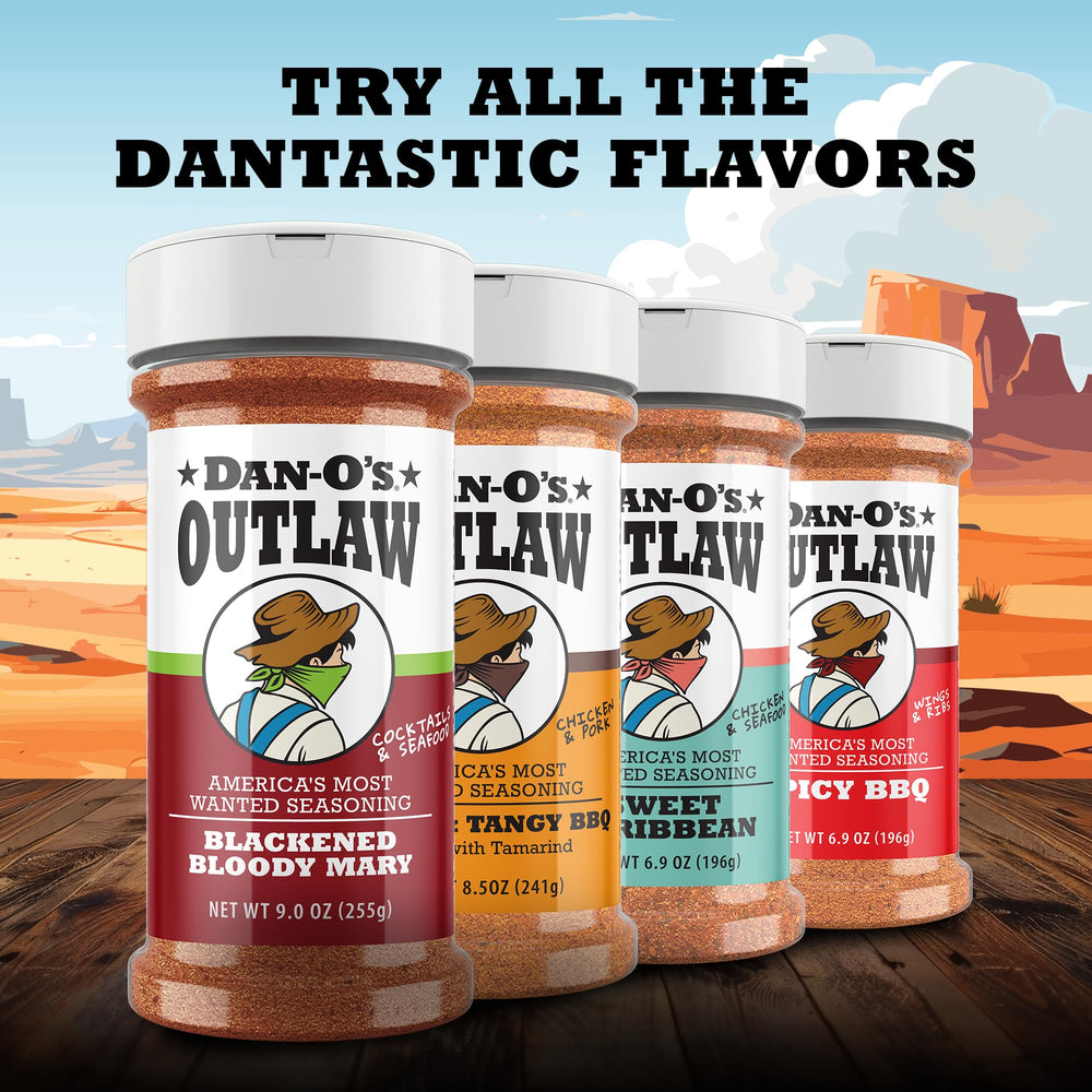 Dan-O's Outlaws seasoning on spice rack ready for cooks