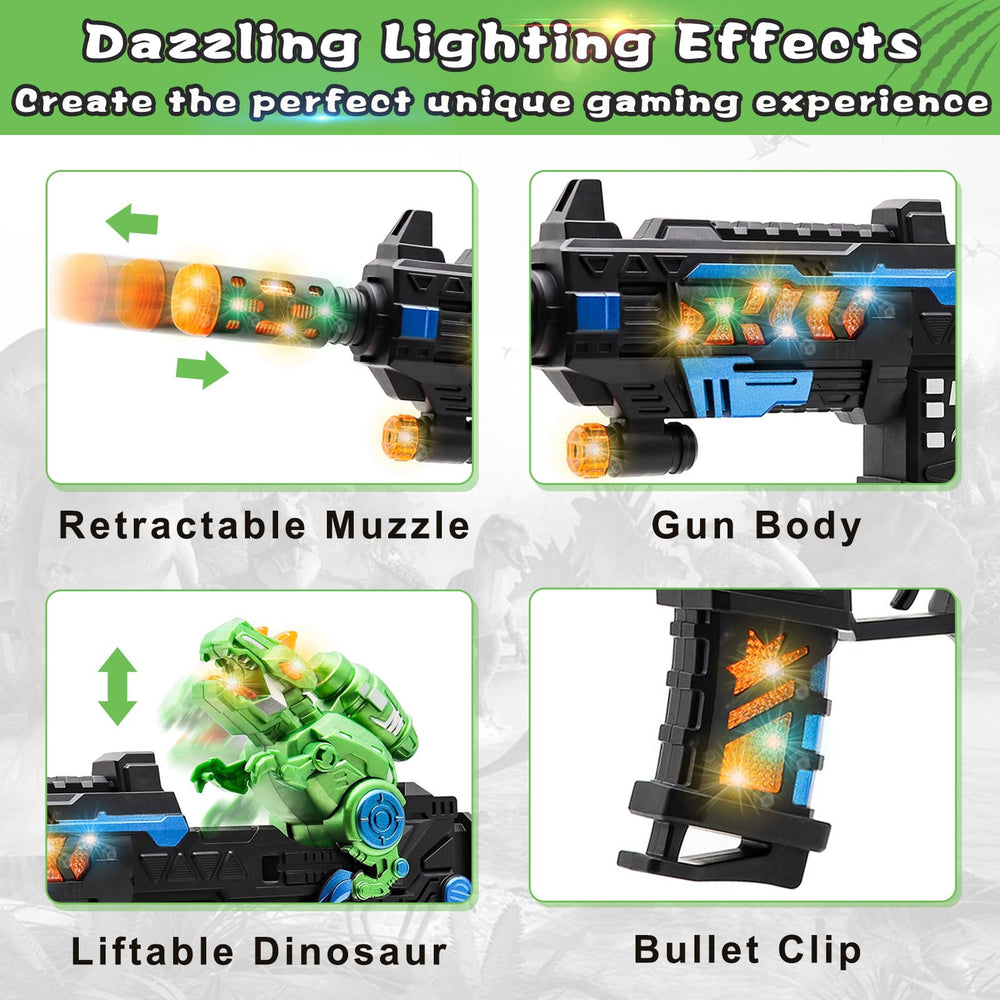 DaoDaoZhu dinosaur toy gun with lights and roars enhances interactive play.