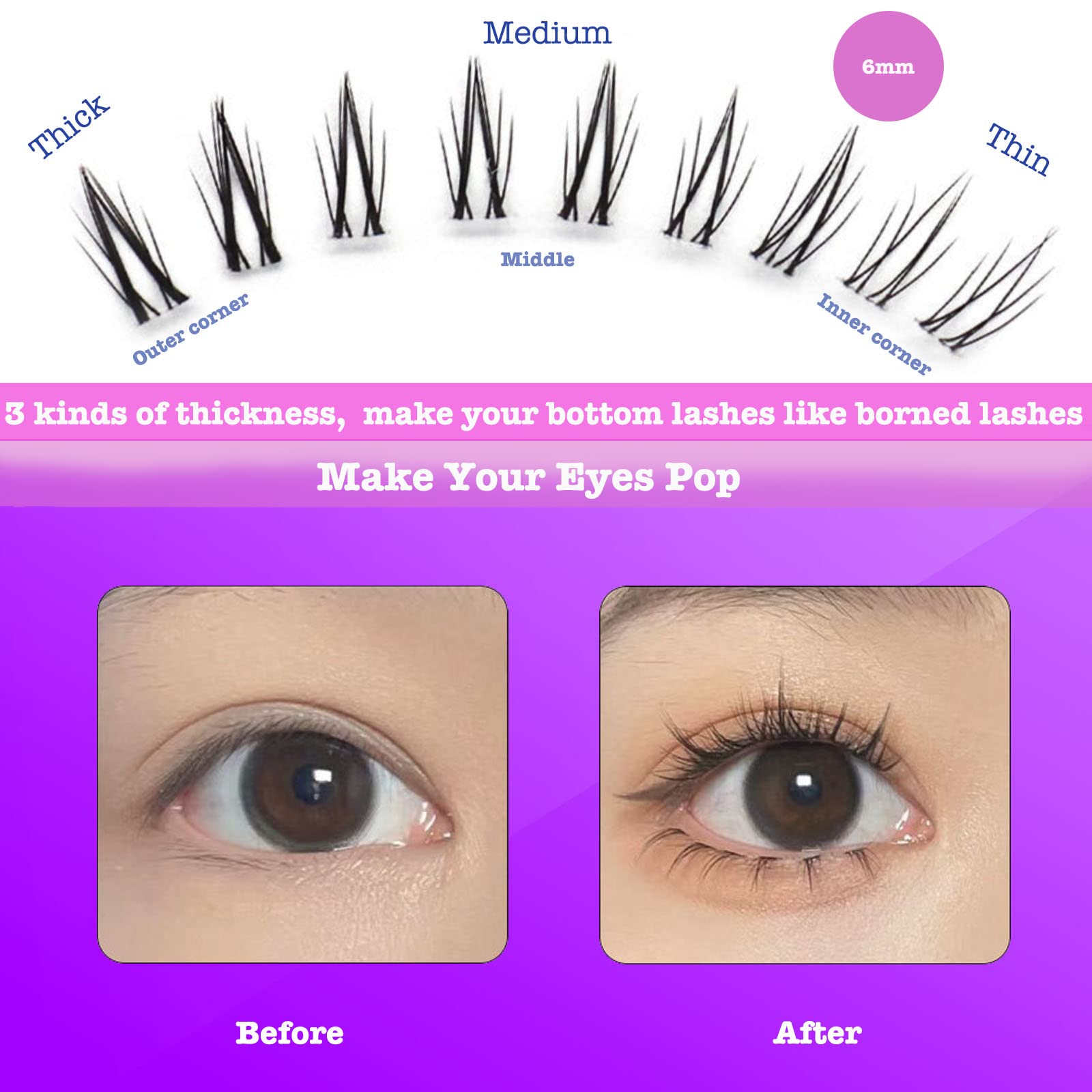 DAODER bottom lash clusters with clear band for a nearly invisible finish