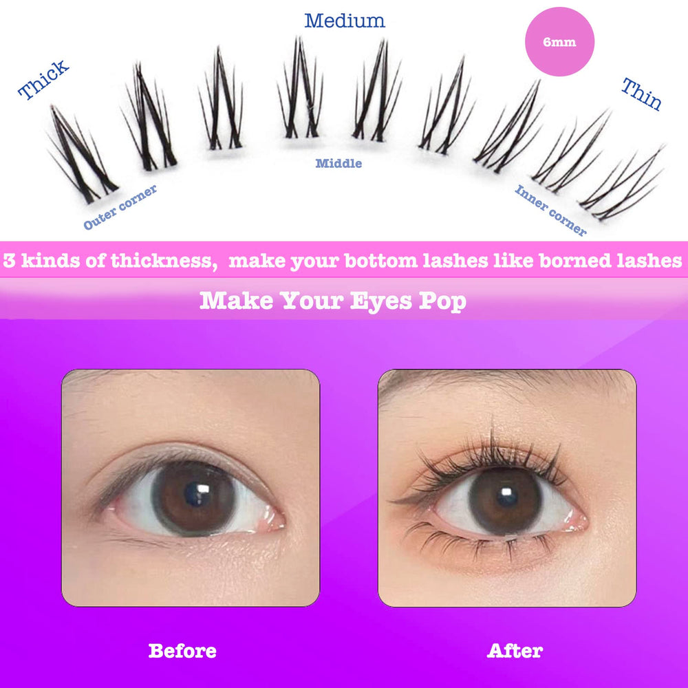 DAODER bottom lash clusters with clear band for a nearly invisible finish