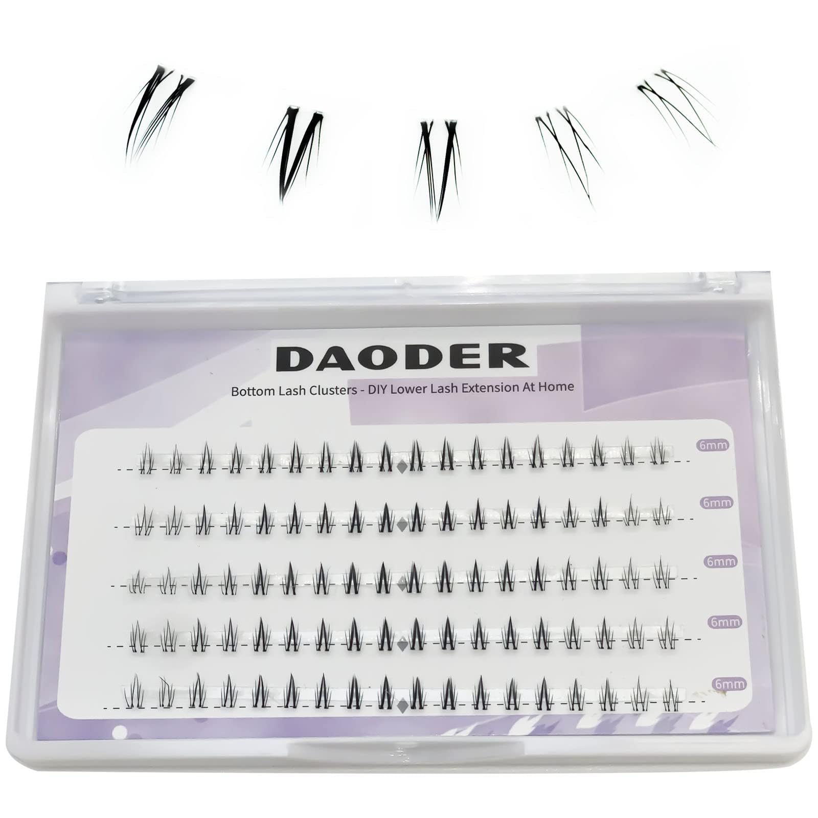 DAODER bottom lash clusters on the tray ready for easy at-home application