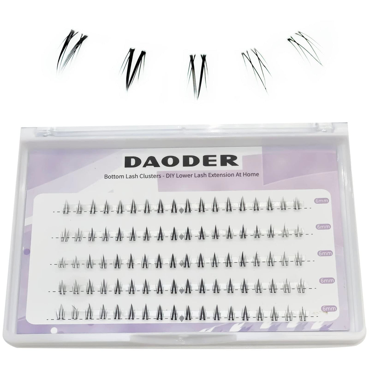 DAODER bottom lash clusters on the tray ready for easy at-home application