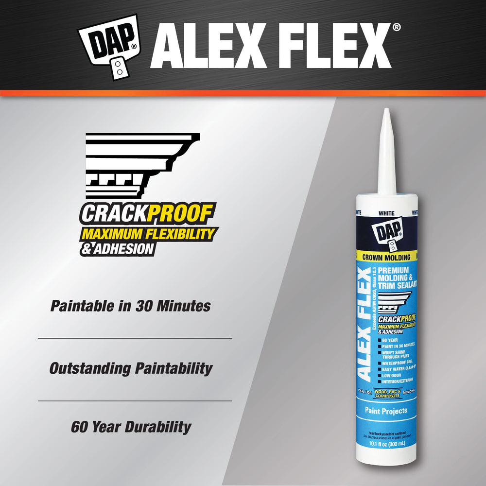DAP Alex Flex sealant bead on baseboard seals flexible gaps