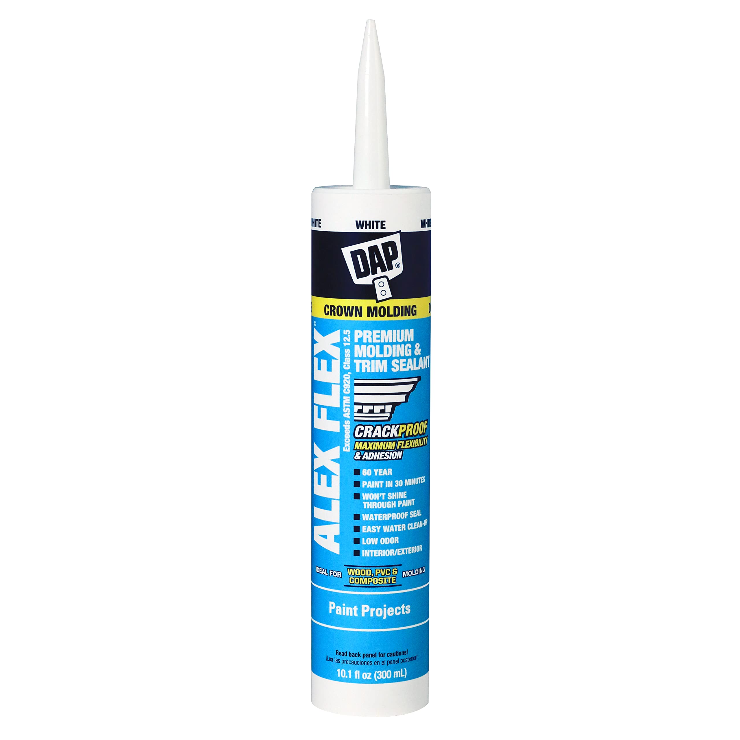 DAP Alex Flex sealant bottle ready for trim and molding projects