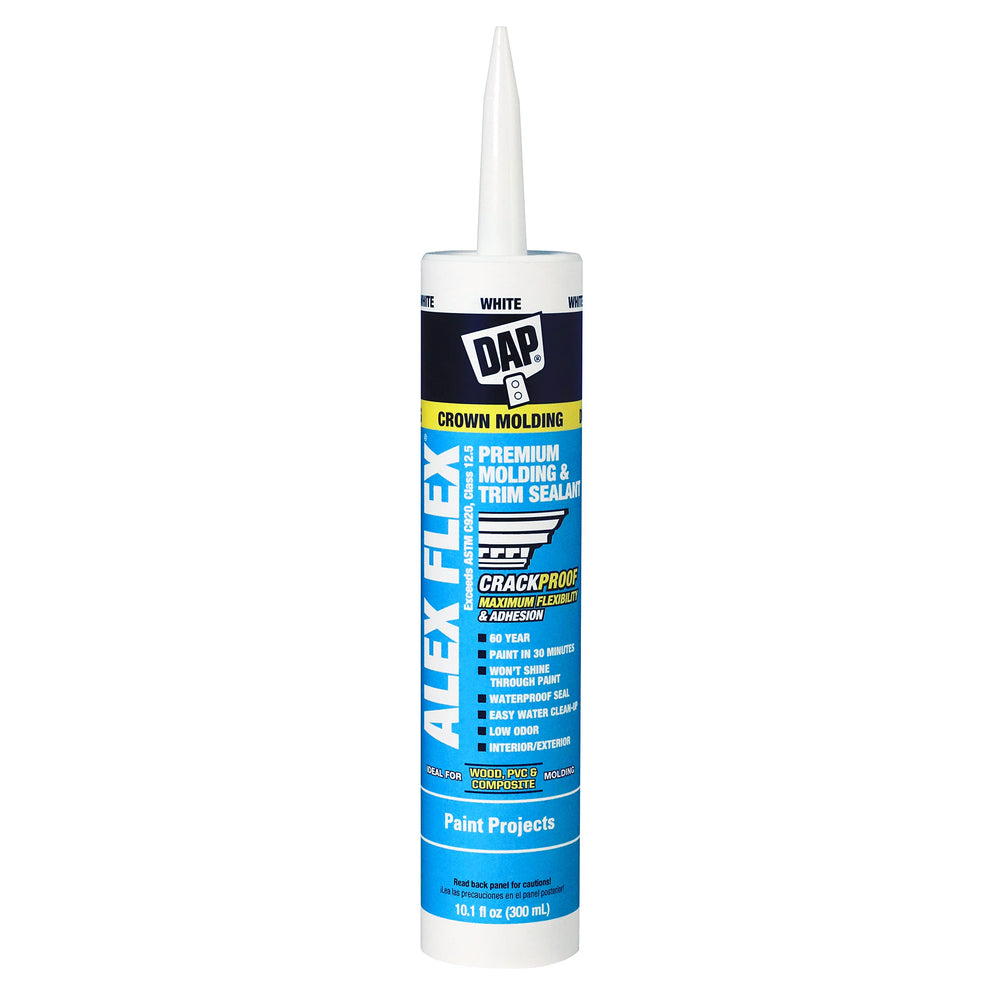 DAP Alex Flex sealant bottle ready for trim and molding projects