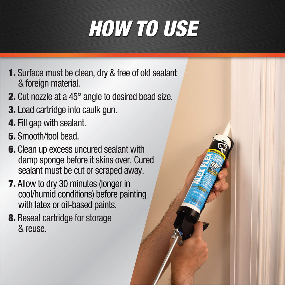 DAP Alex Flex crown molding seam with smooth, durable seal