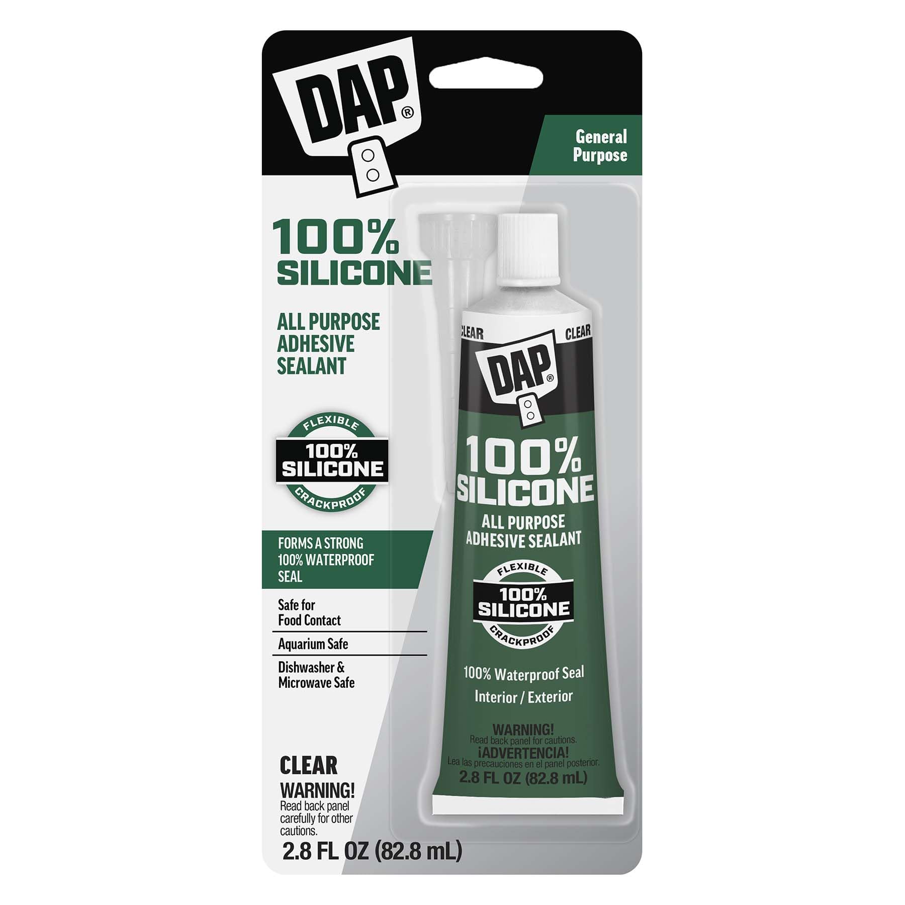 DAP All Purpose Silicone Sealant product shot showing versatile, clear sealant for quick repairs
