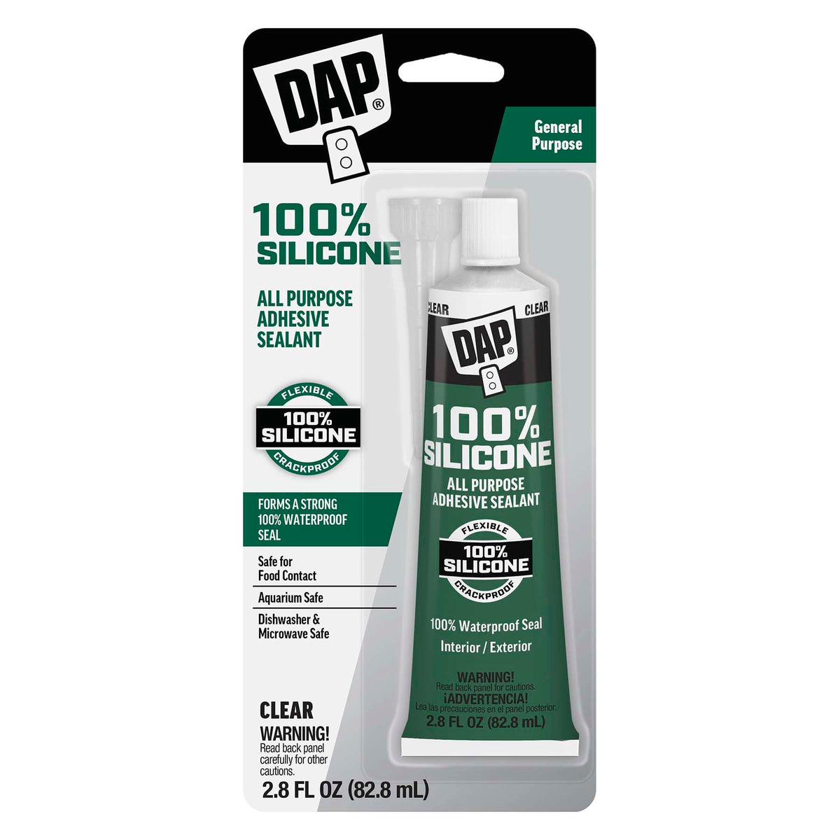 DAP All Purpose Silicone Sealant product shot showing versatile, clear sealant for quick repairs