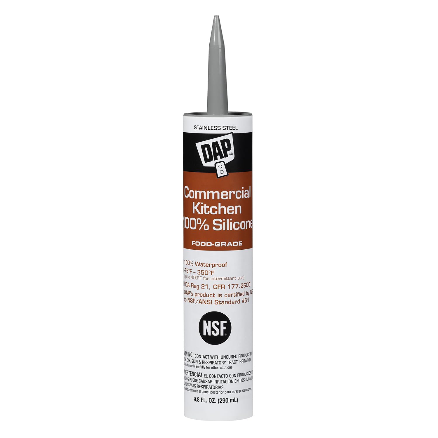 DAP commercial kitchen sealant bottle for durable, food-zone sealing.