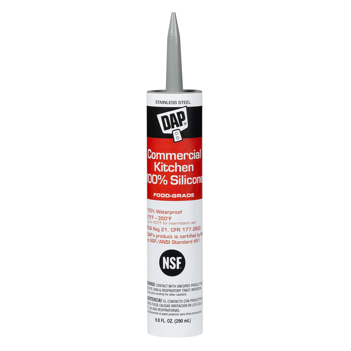 DAP commercial kitchen sealant bottle for durable, food-zone sealing.