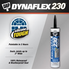 DAP Dynaflex 230 Black packaging shown for durable, paintable sealant.