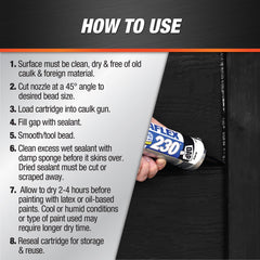 DAP Dynaflex 230 Black sealant applied on wood for flexible sealing.
