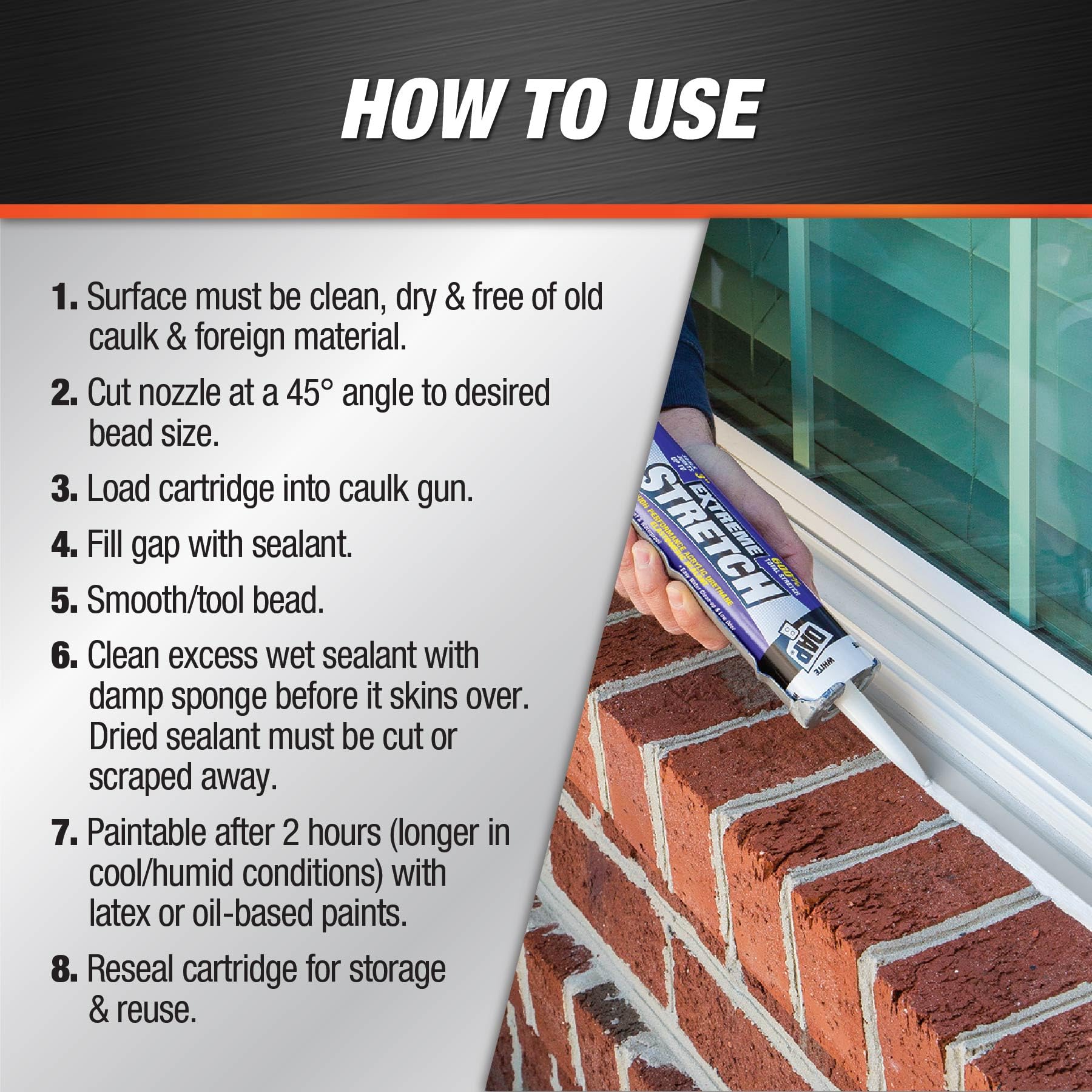 DAP Extreme Stretch seals up to 3-inch joints around a window