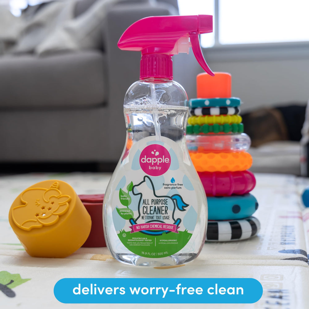Dapple Baby All Purpose Spray cleans kitchen counters with a residue-free, plant-based formula