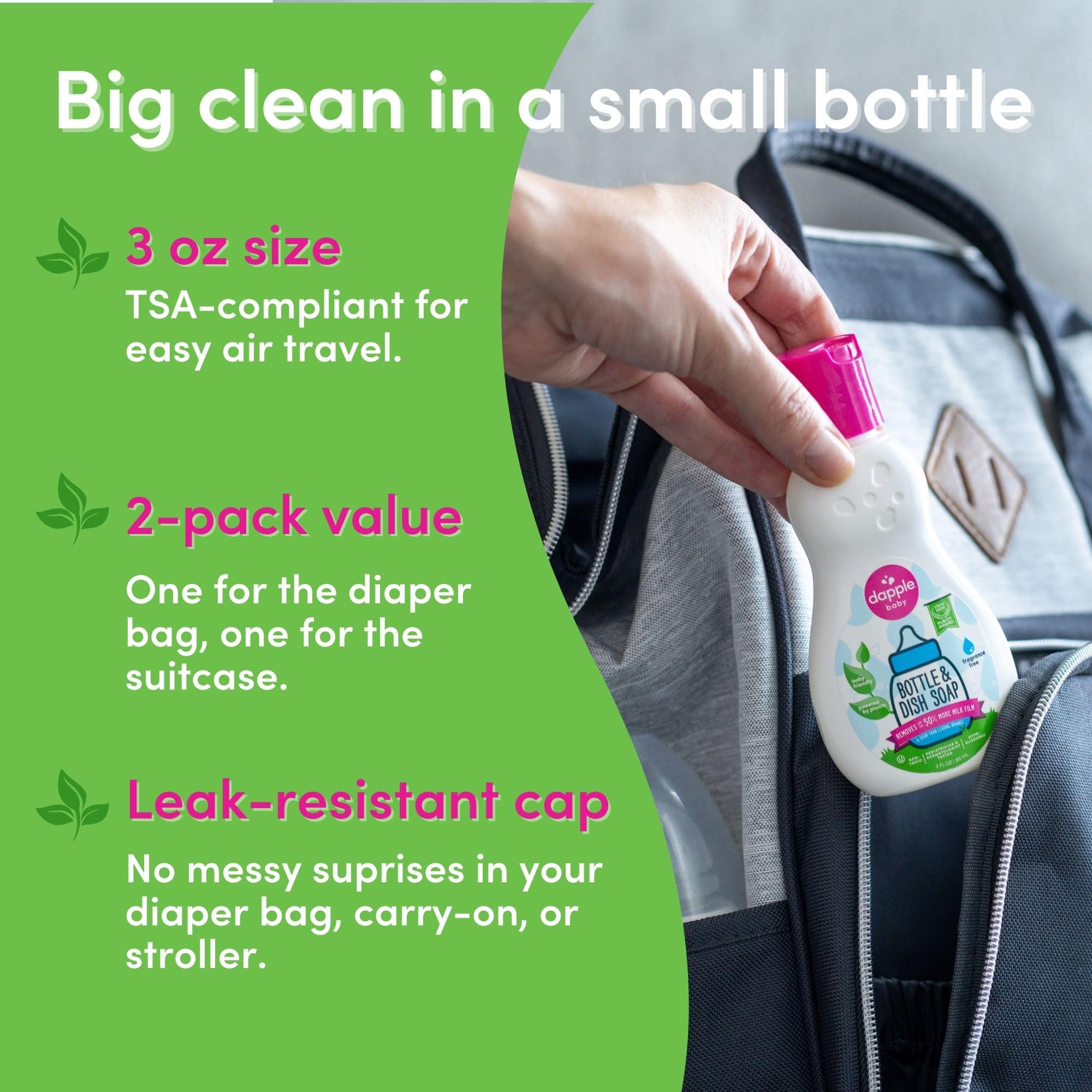 Dapple Baby Bottle Soap travel-size bottle ideal for diaper bags and trips