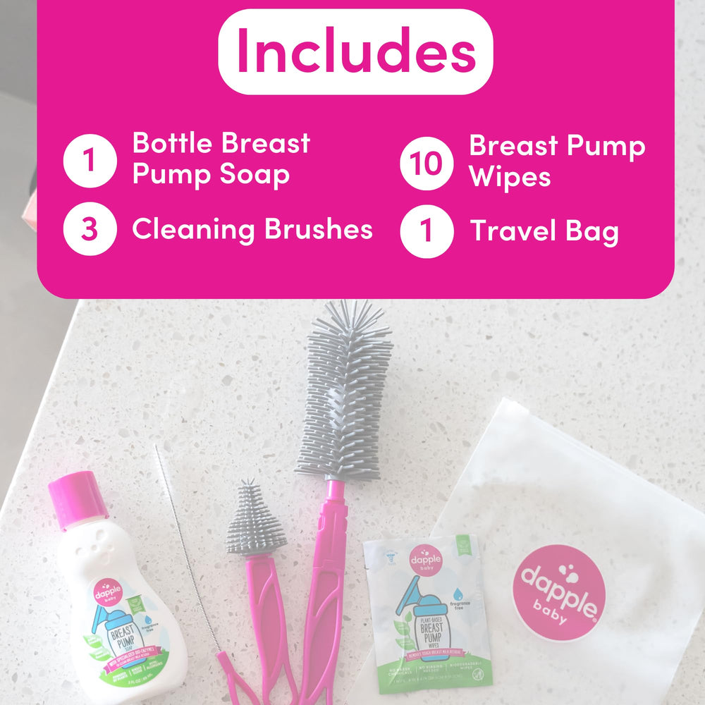 Dapple cleaning brushes for breast pump and baby bottles