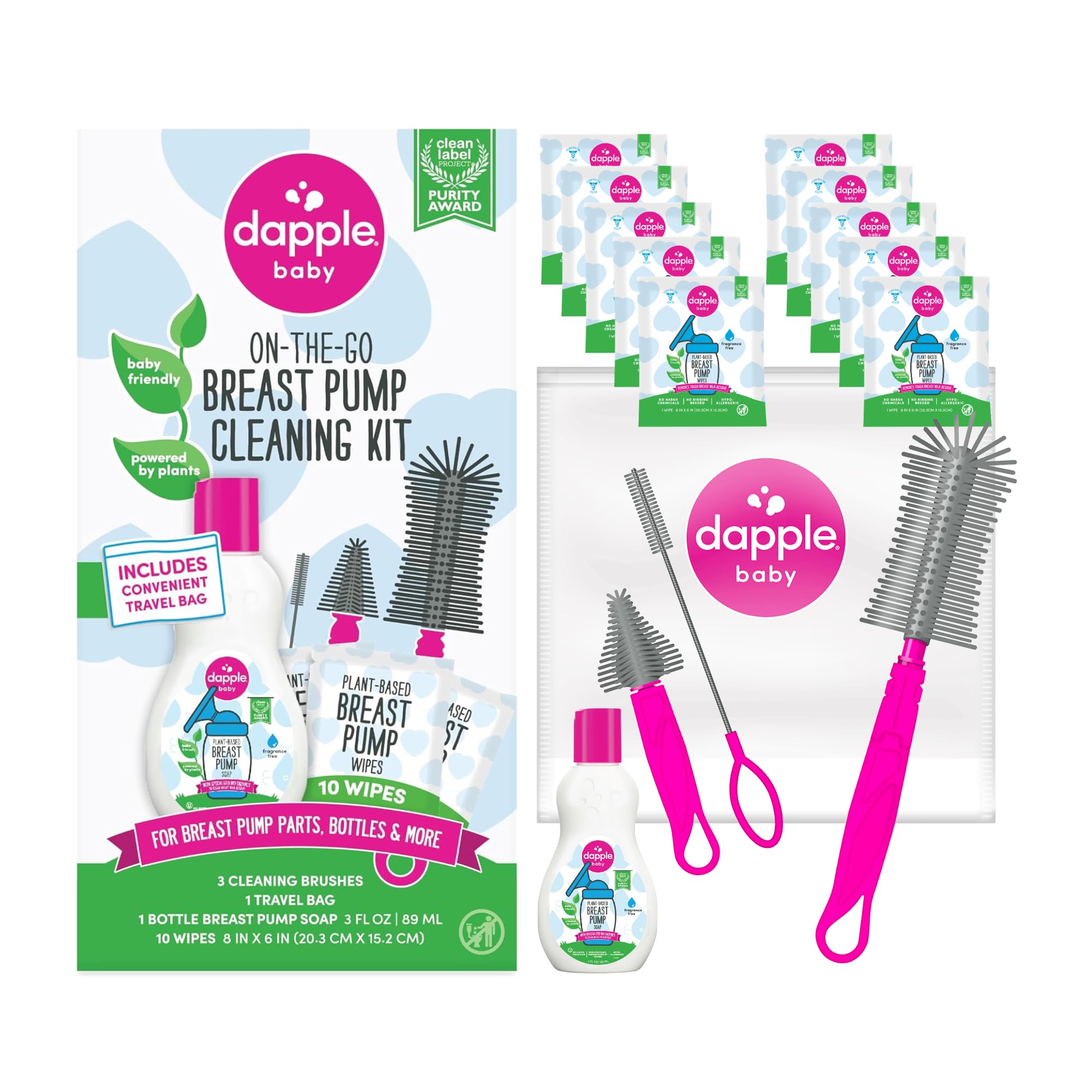 Dapple breast pump cleaning kit packaging, ideal for on-the-go cleaning