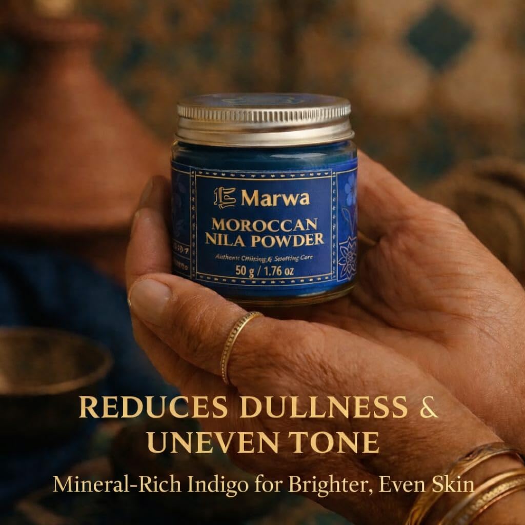 Dar Marwa Nila Powder packaging highlighting ethical sourcing and handmade quality