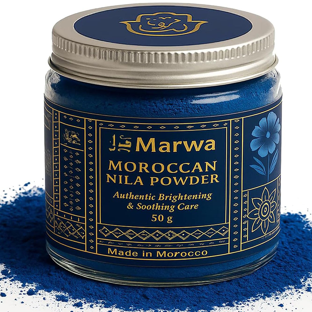 Dar Marwa Nila Powder jar with authentic Saharan indigo for radiant skin