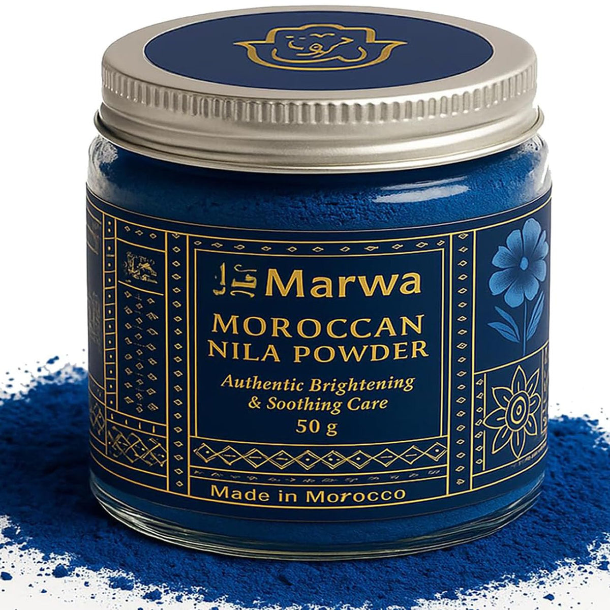 Dar Marwa Nila Powder jar with authentic Saharan indigo for radiant skin