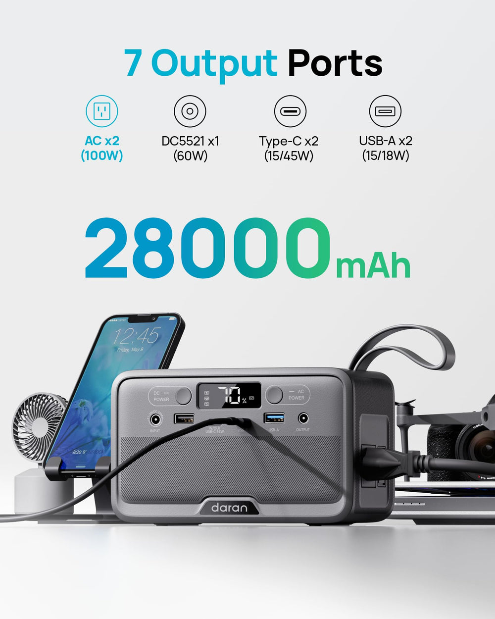 DARAN portable power station with ergonomic handle for easy carrying.