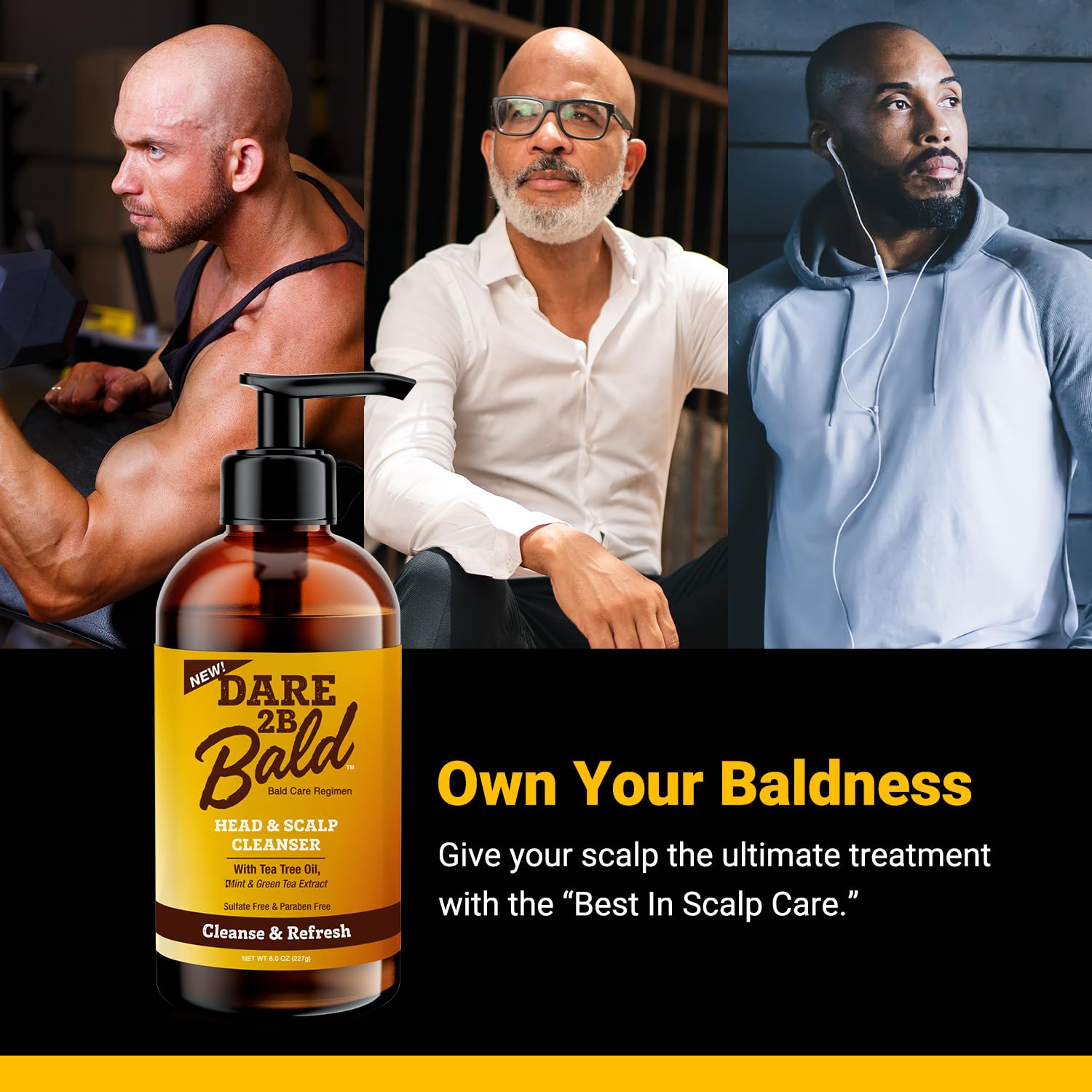DARE TO BE BALD refreshing scene illustrating a clean, refreshed bald head