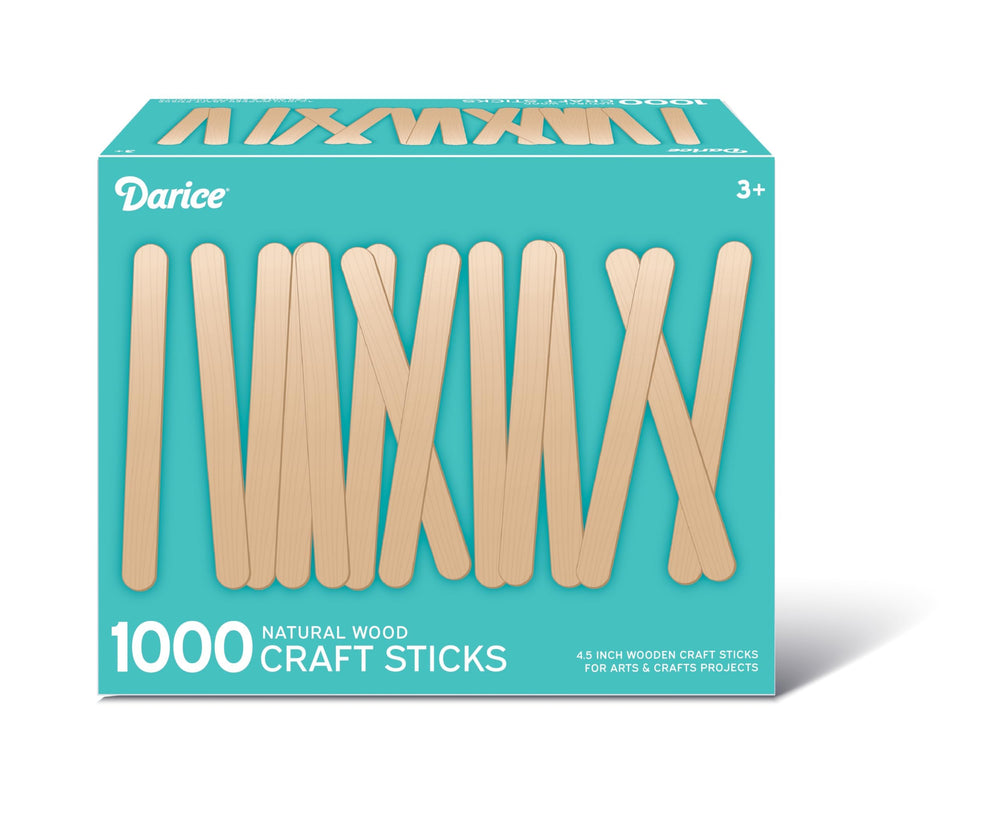 Darice 1000 popsicle sticks 4-5 inch natural wood for crafts and classroom projects.