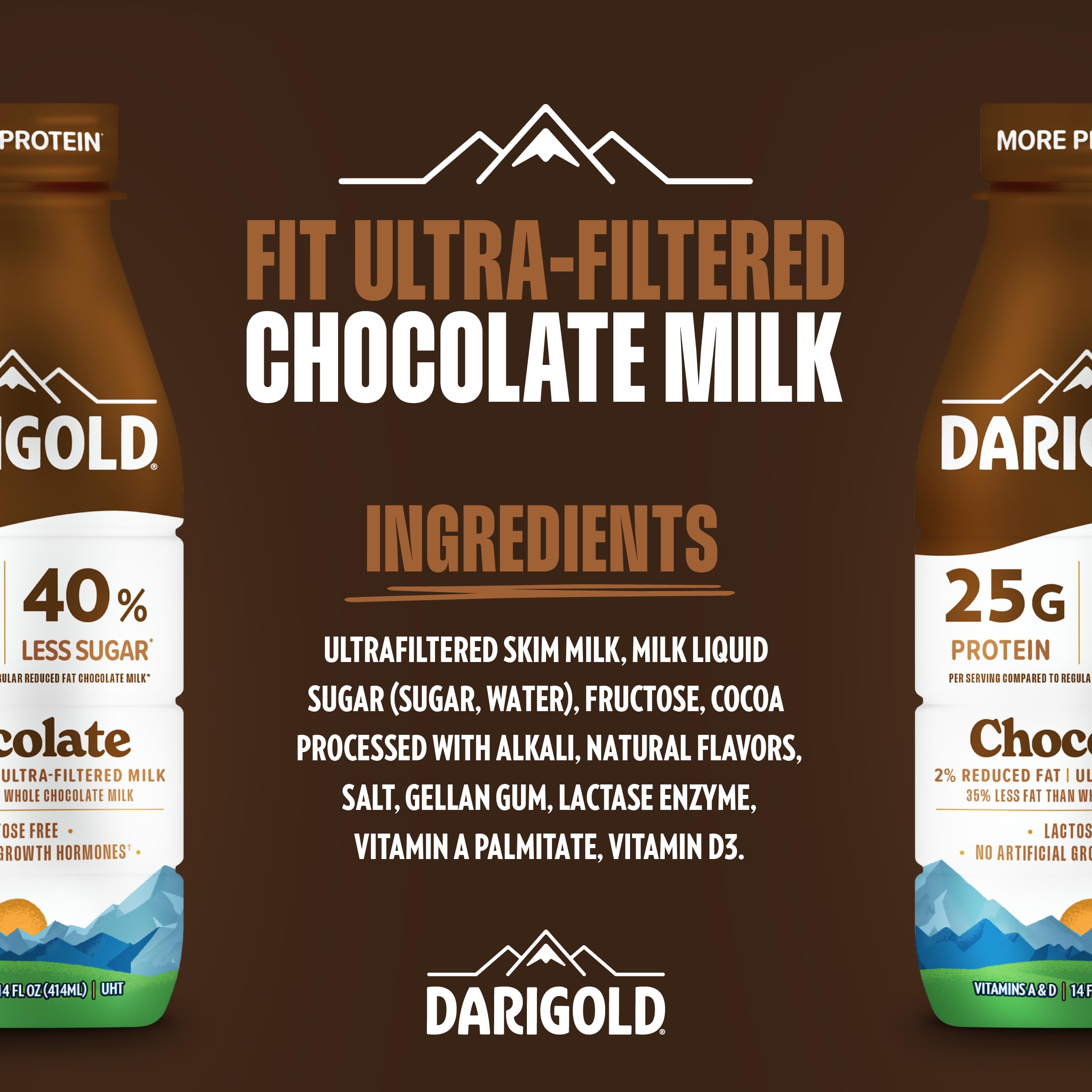 Darigold FIT 40% less sugar note suggests lighter, satisfying chocolate taste.